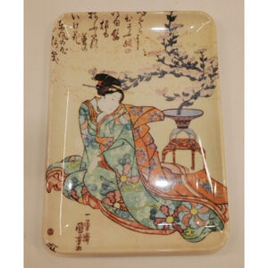 Vintage RDe Imports Geisha Floral Kimono Melamine Trinket Tray Made in Italy